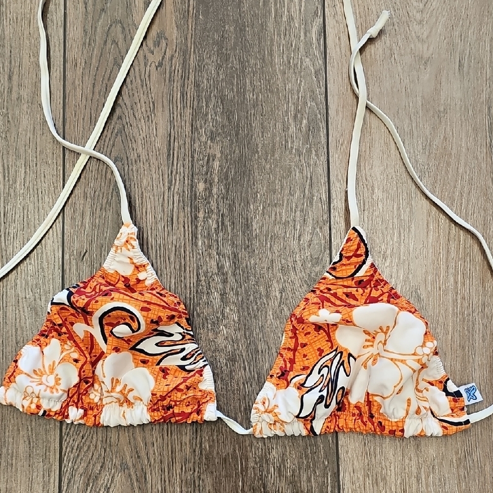 Orange, Floral, Bikini, Top, Swim, Travel, Summer, Beach, Surf, 2000s, Flower,